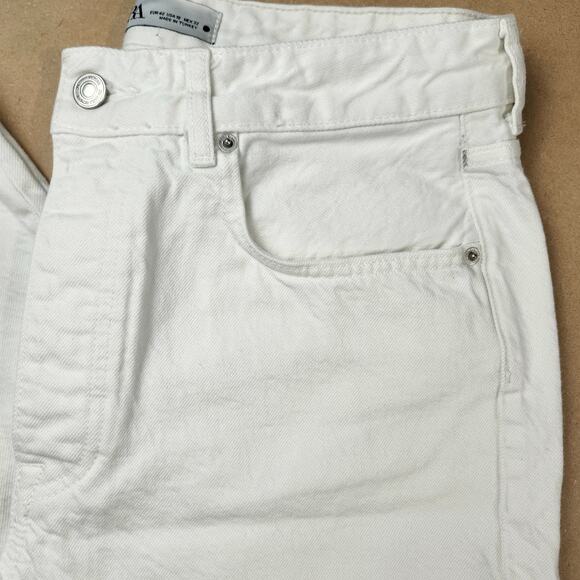 Zara Straight Leg Jeans White High Rise Button Fly 10 - Picture 3 of 10